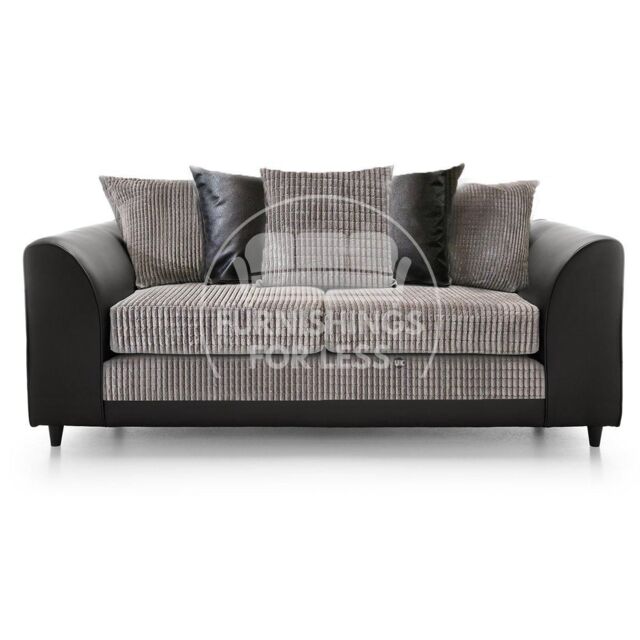 Furnishings For Less UK Luca Black & Grey 3 Seater Fabric & Leather Trim Cord - image 1