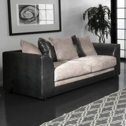 Furnishings For Less UK Luca Black & Grey 3 Seater Fabric & Leather Trim Cord - thumbnail 2