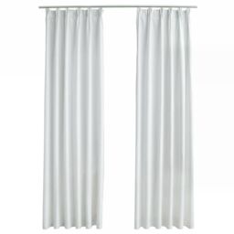 Berkfield Home Blackout Curtains with Hooks 2 pcs Off-White 140x175 cm in White - thumbnail 2