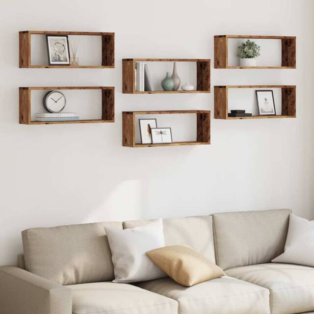Berkfield Home Wall Cube Shelves 6 pcs Old Wood 60x15x23 cm Engineered Wood in Brown - Size: 60 x 15 x 23 cm - image 1