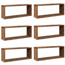 Berkfield Home Wall Cube Shelves 6 pcs Old Wood 60x15x23 cm Engineered Wood in Brown - Size: 60 x 15 x 23 cm - thumbnail 3