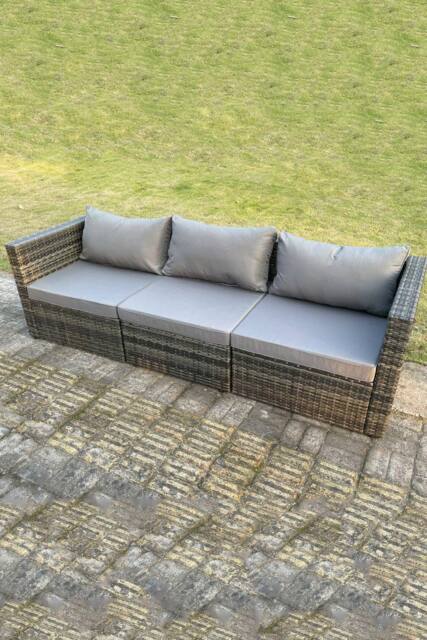 Fimous 3 PC Modular Rattan Garden Furniture Sofa Set Corner Sofa in Dark Grey