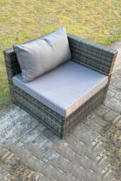 Fimous 3 PC Modular Rattan Garden Furniture Sofa Set Corner Sofa in Dark Grey - thumbnail 2