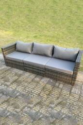 Fimous 3 PC Modular Rattan Garden Furniture Sofa Set Corner Sofa in Dark Grey - thumbnail 1