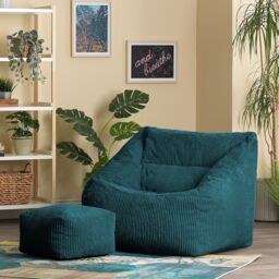 icon Bean Bag Armchair & Footstool Jumbo Cord Bundle in Teal