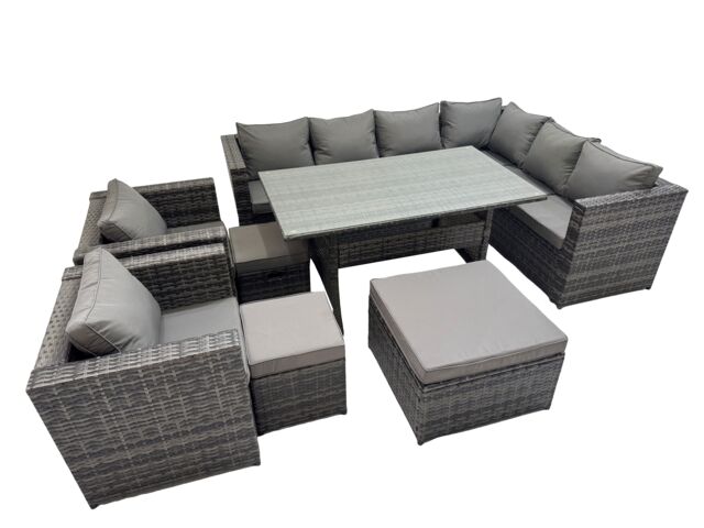 Fimous 11 Seater Patio Dining Corner Sofa Sets with 2 Chairs 3 Stools in Dark Grey - image 1
