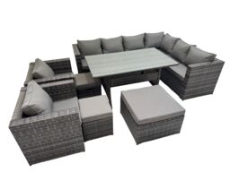 Fimous 11 Seater Patio Dining Corner Sofa Sets with 2 Chairs 3 Stools in Dark Grey - thumbnail 1