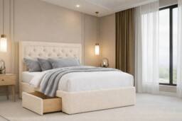 "Chester & Oakley Valencia Plush Divan Bed Base 2 Drawers Foot-End - 26"" Headboard in Cream - Size: Super King"