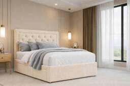"Chester & Oakley Valencia Plush Divan Bed Base 2 Drawers Foot-End - 26"" Headboard in Cream - Size: Super King" - thumbnail 3
