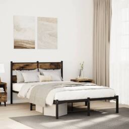 Berkfield Home Metal Bed Frame without Mattress Smoked Oak 120x200 cm in Brown - thumbnail 2