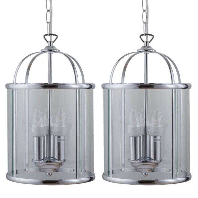 First Choice Lighting Set of 2 Polished Chrome Lantern Pendants in Silver - image 1