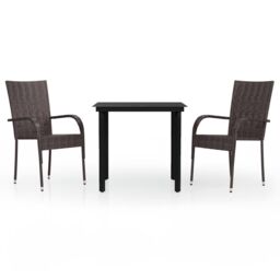 Berkfield Home 3 Piece Outdoor Dining Set Brown & Black - thumbnail 2