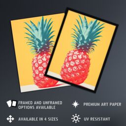 Artery8 Wall Art Print Tropical Radiance Vibrant Pineapple Kitchen Artwork Pink Yellow Green Pop Artwork Framed - Size: A4 - thumbnail 2