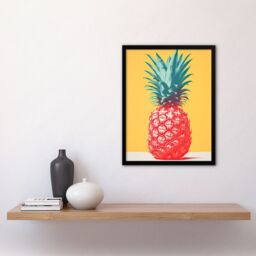 Artery8 Wall Art Print Tropical Radiance Vibrant Pineapple Kitchen Artwork Pink Yellow Green Pop Artwork Framed - Size: A4 - thumbnail 4