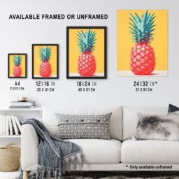 Artery8 Wall Art Print Tropical Radiance Vibrant Pineapple Kitchen Artwork Pink Yellow Green Pop Artwork Framed - Size: A4 - thumbnail 3
