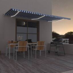 Berkfield Home Manual Retractable Awning with LED 600x350 cm Blue & White - thumbnail 2
