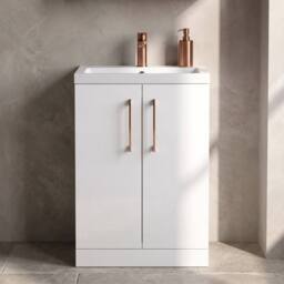 Balterley Bathroom Vanity Basin Unit, Copper Handles, 600mm, Gloss White - thumbnail 4