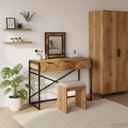 Berkfield Home Elegant Dressing Table with Mirror 100x40x120 cm Solid Wood Acacia in Brown - Size: 100 x 40 x 120 cm - thumbnail 2