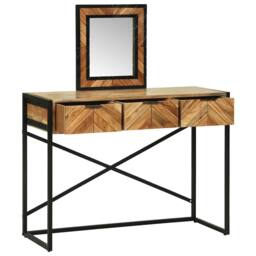 Berkfield Home Elegant Dressing Table with Mirror 100x40x120 cm Solid Wood Acacia in Brown - Size: 100 x 40 x 120 cm - thumbnail 5