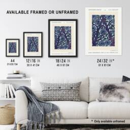 Artery8 Vintage Rose Bush Flower Pattern Vintage Framed Wall Art Print Seguy in Blue - Size: A4 - thumbnail 3