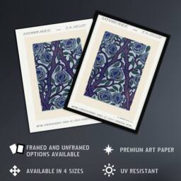 Artery8 Vintage Rose Bush Flower Pattern Vintage Framed Wall Art Print Seguy in Blue - Size: A4 - thumbnail 2
