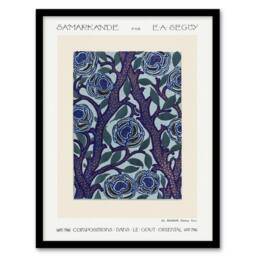 Artery8 Vintage Rose Bush Flower Pattern Vintage Framed Wall Art Print Seguy in Blue - Size: A4 - thumbnail 1