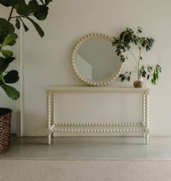 Statement Furniture Cromwell Round Wall Mirror with Bobbin Design Wooden Frame 77cm in Cream - thumbnail 2