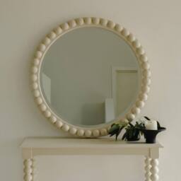 Statement Furniture Cromwell Round Wall Mirror with Bobbin Design Wooden Frame 77cm in Cream - thumbnail 1
