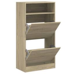 Berkfield Home Shoe Cabinet Sonoma Oak 60x34x116 cm Engineered Wood in Light Tan - Size: 60 x 34 x 116 cm