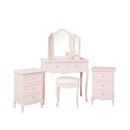 Melody Maison Pink Dressing Table, Mirror, Stool & Pair Bedside Tables - Sophia Pink Range in Light Pink