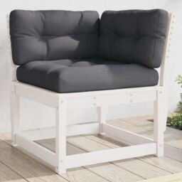 Berkfield Home Garden Sofa Corner with Cushions White 73x73x78 cm Solid Wood Pine - Size: 73 x 73 x 78 cm - thumbnail 1