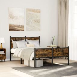 Berkfield Home Metal Bed Frame without Mattress Smoked Oak 120x200 cm in Brown - Size: Small Double - thumbnail 1