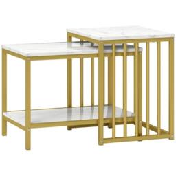 STILVORA 2 Piece Nesting Coffee Table Set with Shelf & Steel Frame in Gold - thumbnail 7