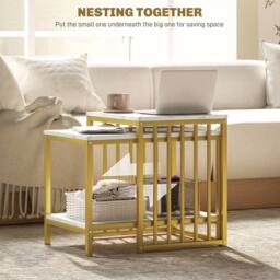 STILVORA 2 Piece Nesting Coffee Table Set with Shelf & Steel Frame in Gold - thumbnail 6