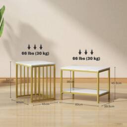 STILVORA 2 Piece Nesting Coffee Table Set with Shelf & Steel Frame in Gold - thumbnail 4