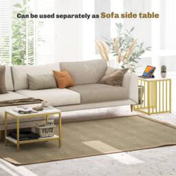 STILVORA 2 Piece Nesting Coffee Table Set with Shelf & Steel Frame in Gold - thumbnail 3