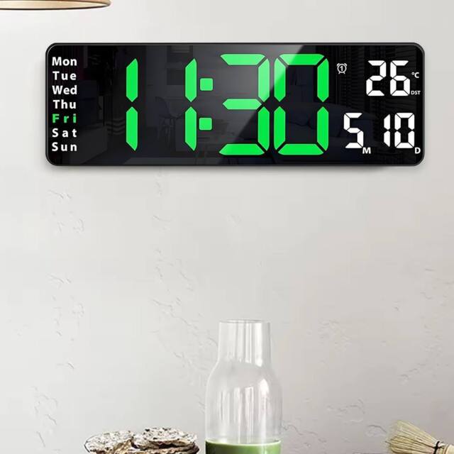 Kelvenix LED Wall Clock Digital Desk Clock with Calendar Temperature in Black - image 1
