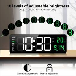 Kelvenix LED Wall Clock Digital Desk Clock with Calendar Temperature in Black - thumbnail 3