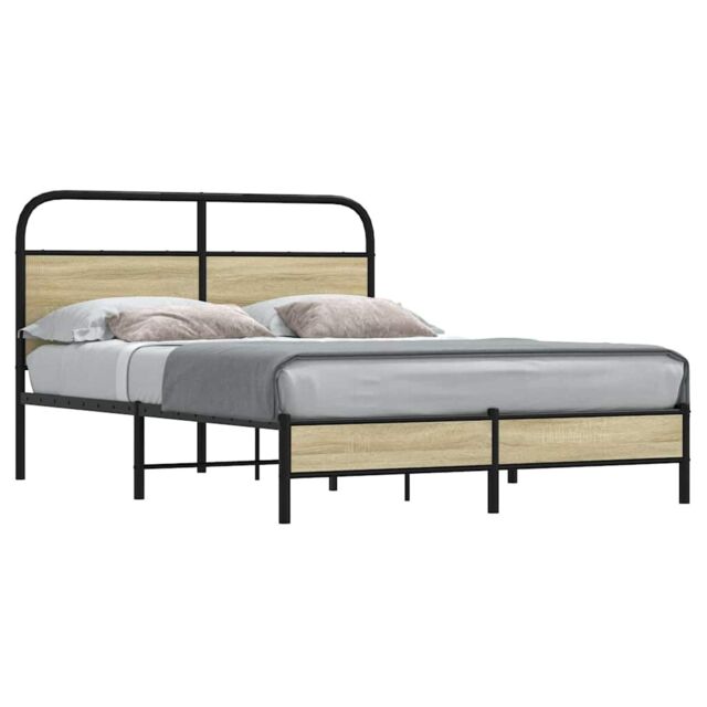 Berkfield Home Bed Frame without Mattress 135x190 cm Double Sonoma Oak Engineered Wood in Brown - image 1