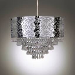 K LIVING Emily Easy Fit Chrome Cutout Pendant Shade with Acrylic Clear Beaded Tiered Chandelier in Metallic Silver - thumbnail 1