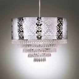 K LIVING Emily Easy Fit Chrome Cutout Pendant Shade with Acrylic Clear Beaded Tiered Chandelier in Metallic Silver - thumbnail 2