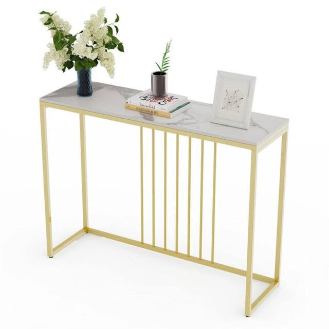 KORVIXA Strong Marble Hallway Console Table Laptop Side Desk in White - Size: 100 cm x 100 cm - image 1