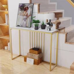 KORVIXA Strong Marble Hallway Console Table Laptop Side Desk in White - Size: 100 cm x 100 cm - thumbnail 4