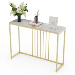 KORVIXA Strong Marble Hallway Console Table Laptop Side Desk in White - Size: 100 cm x 100 cm - thumbnail 1