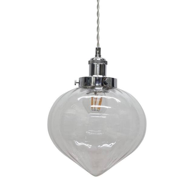 First Choice Lighting Layla - Clear Glass Easy Fit Pendant Shade with Chrome Detail - image 1