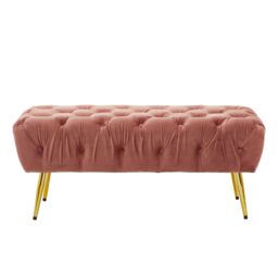 Orsina Elegant Mink Velvet Footstool with Gold Leg, Velvet Upholestered Ottoman Stool, Decent Rectangular Footrest in Pink - thumbnail 4