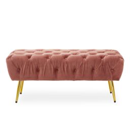 Orsina Elegant Mink Velvet Footstool with Gold Leg, Velvet Upholestered Ottoman Stool, Decent Rectangular Footrest in Pink