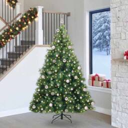 Berkfield Home Artificial Christmas Tree with 300 LEDs Green 240 cm PE & PVC - thumbnail 1
