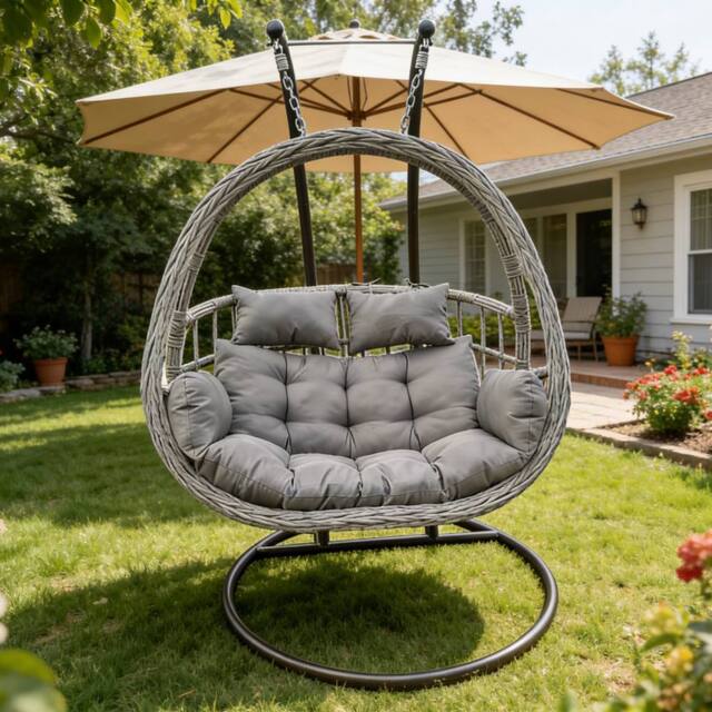 Fimous Indoor Outdoor Rattan Love Egg Hanging Chair Garden With Thick Cushion in Dark Grey - image 1