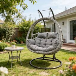 Fimous Indoor Outdoor Rattan Love Egg Hanging Chair Garden With Thick Cushion in Dark Grey - thumbnail 5